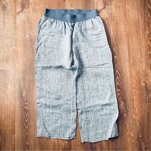 Lands' End Women Blue Linen Wide Leg Pants 14P 14 Petite